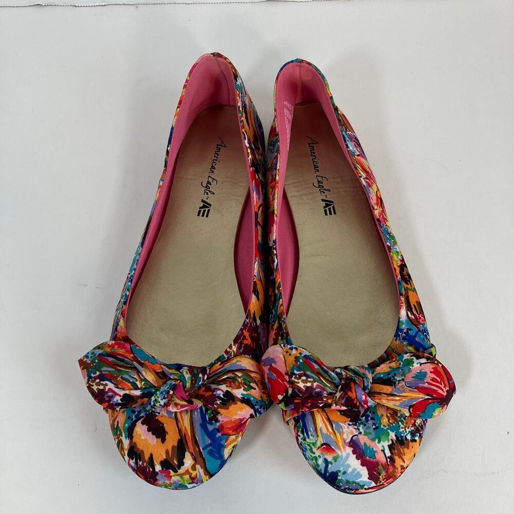 American Eagle Sz 8 Ainsley Boho Floral Ballet Flats w Bow Textile Upper Y2K 90s - Picture 7 of 16